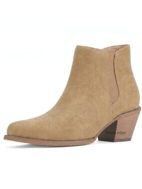 Faux Leather Ankle Cowboy Boots Western Snip Toe Side Zip